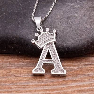 Nidin Luxury A-Z Crown Alphabet Pendant Chain Necklace Punk Style Lucky Initial Name Jewelry Fine Party Wedding