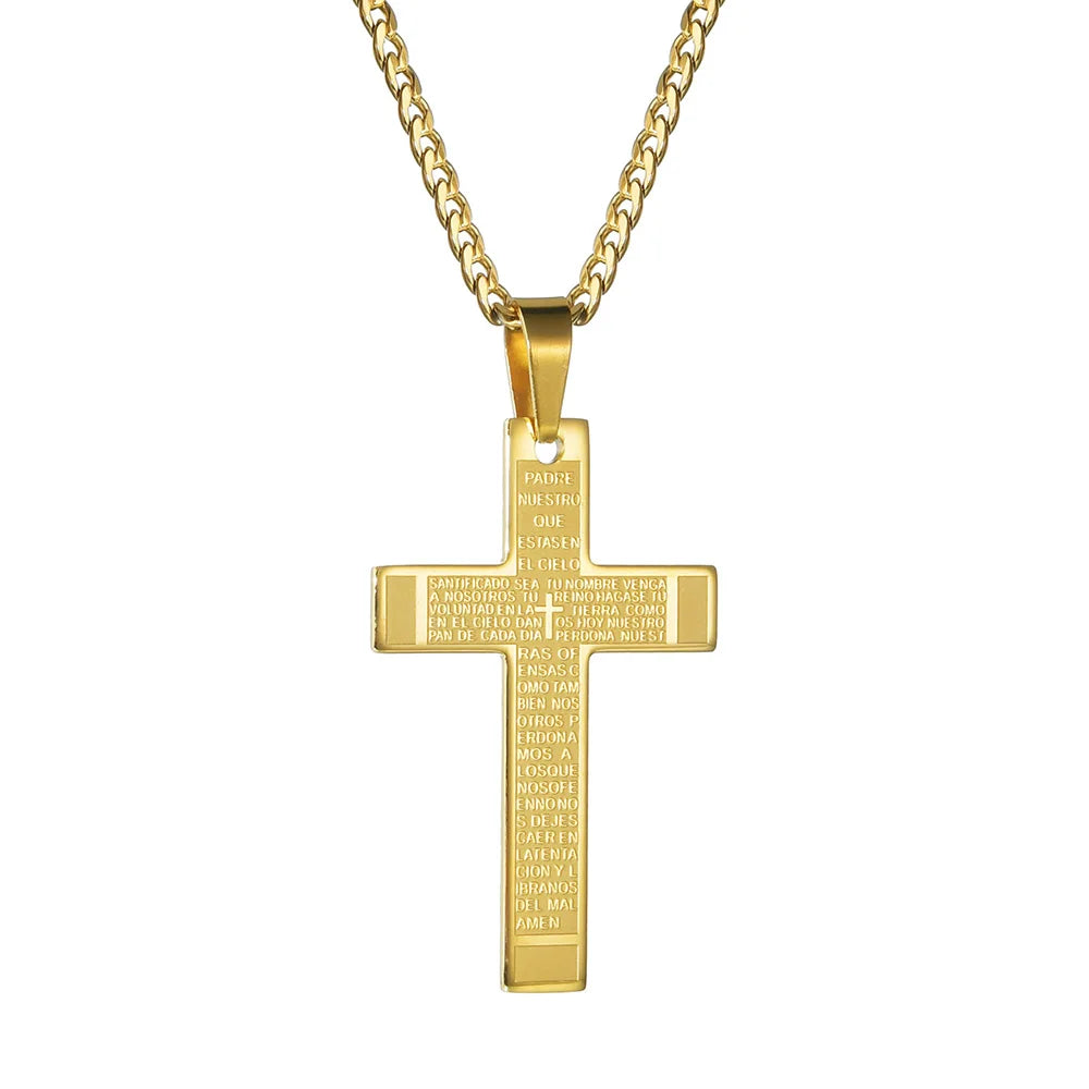 Bible Cross Pendant Necklace 60cm — Gold