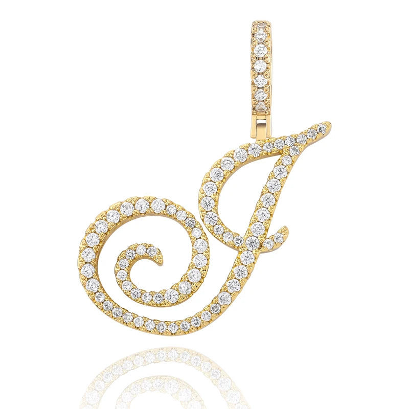 TOPGRILLZ New A-Z Cursive Letters Name Pendant&Necklace Iced Out Cubic Zircon Gold Silver Color Charm  Hip Hop Jewelry