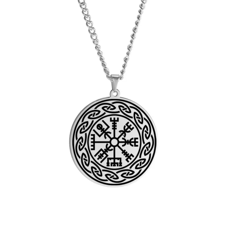 Dawapara Nordic Symbol of Norse Compass In Rune Circle Vegvisir Pendant Necklace Stainless Steel Jewelry Amulet Necklace