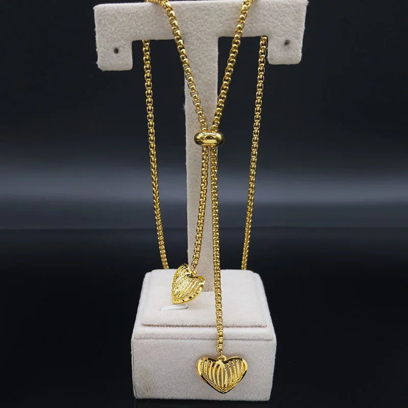 Heart Gold Pendant Long Acero Inoxidable Joyeria