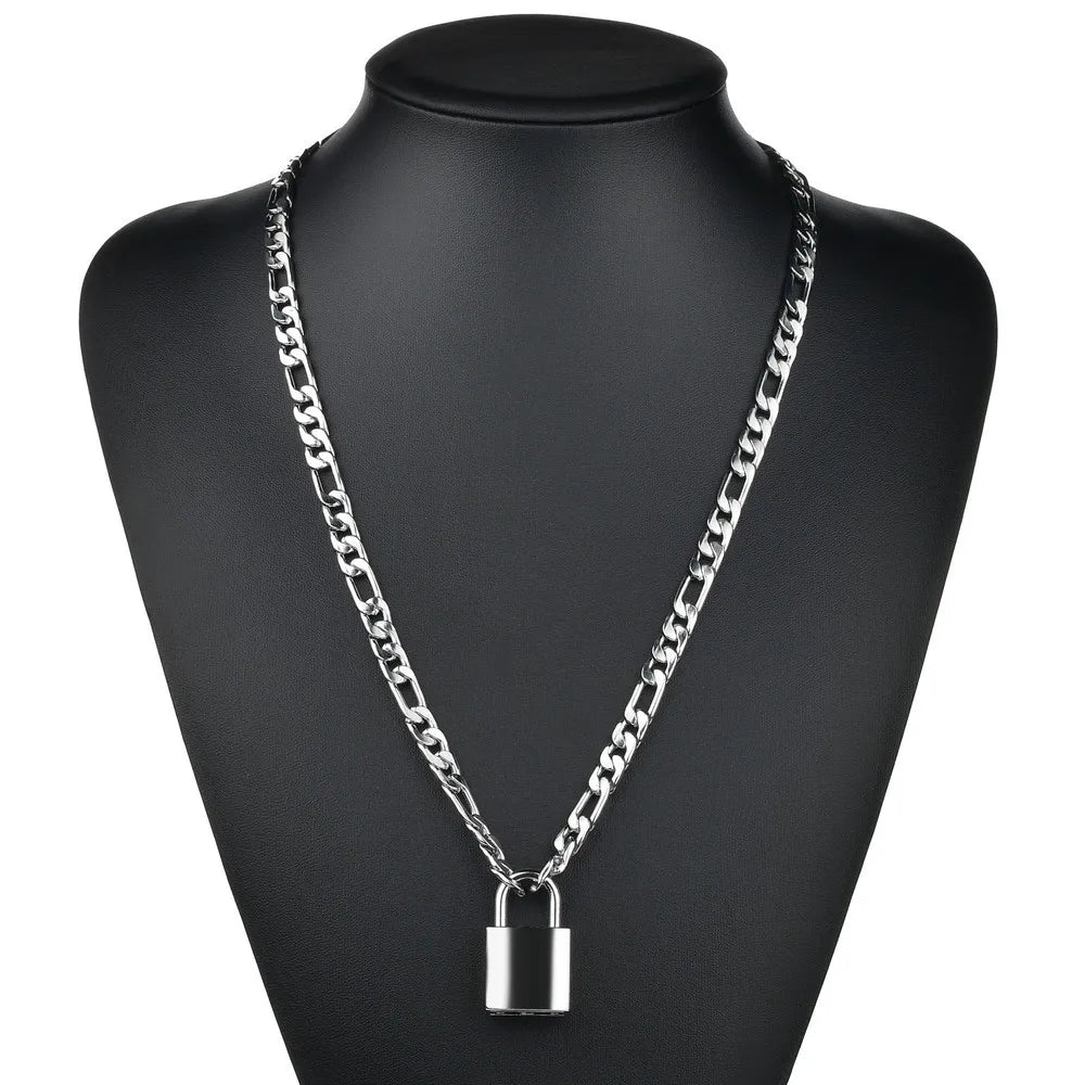 Two-Tone Lock Pendant Double Layer Chain Necklace