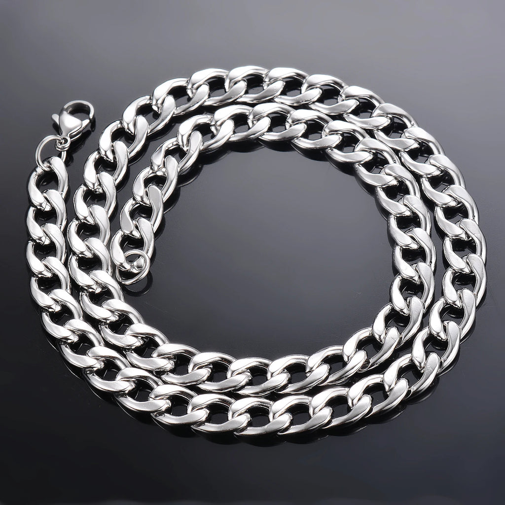 1 Piece Width 3mm-9.5mm Curb Cuban Link Chain Necklace for Men Women Basic Punk Stainless Steel Chain Chokers