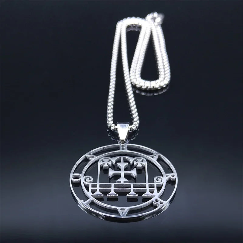 Sigil Satan Silver Pendant Necklace — Stainless Steel