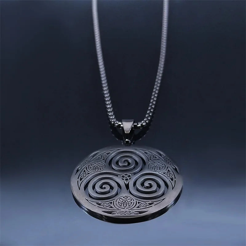 Viking Steel Pendant Vortex Triskele Irish Long