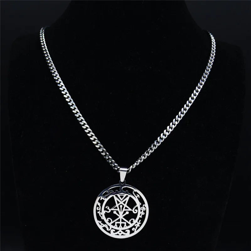 Lilith Sigil Silver Pendant Necklace — Stainless Steel