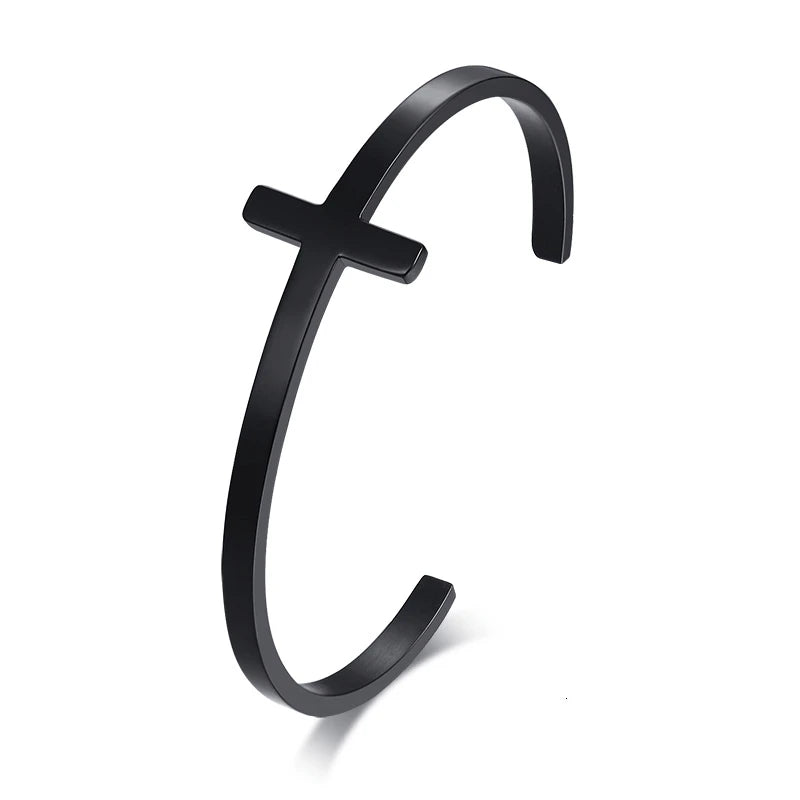 Cross Cuff Bangle Bracelet — Stainless Steel