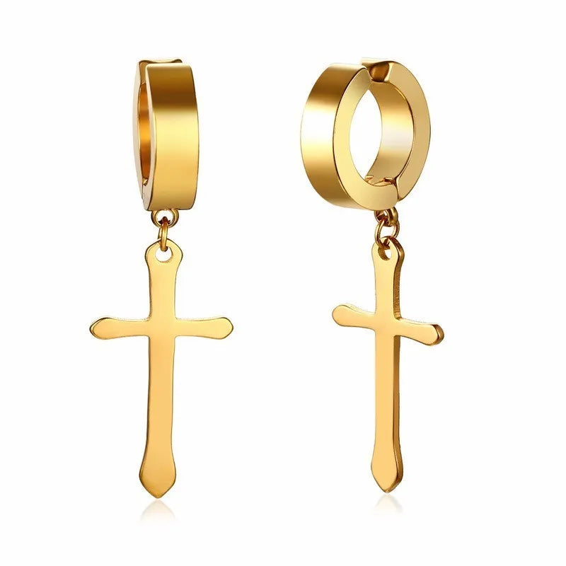 Cross Mini Huggie Hoop Earring — Stainless Steel