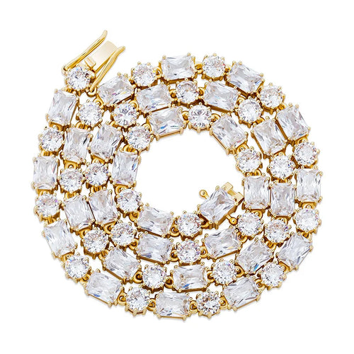 6mm Hip Hop 1 Row Round and Square Cubic Zirconia Stone Iced Out Bling Tennis Chain Necklace For Men Women Rapper Jewelry Gifts