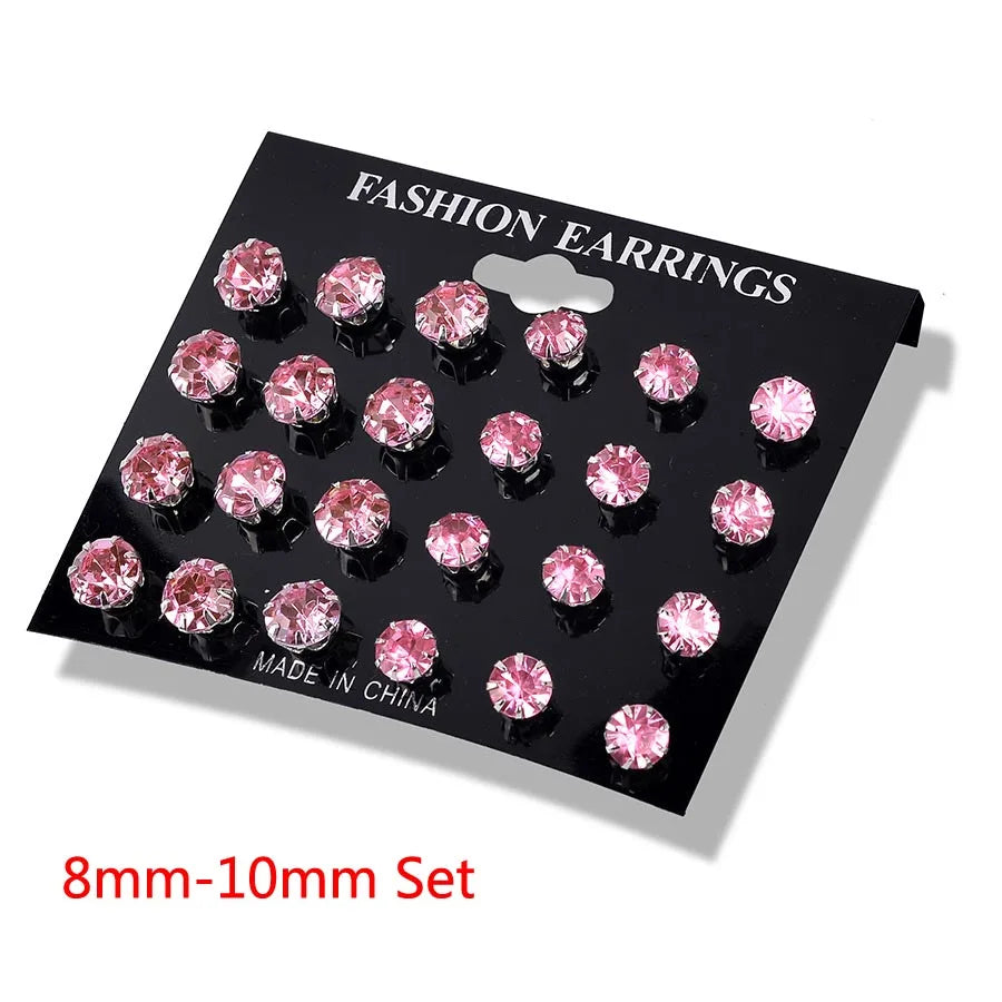 New 12 Pair/Pack White Shiny Wedding Stud Earrings Set For Women Men Crystal Jewelry Accessories Oorbellen Jewelry