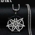 Seven-Pointed Star Heptagram Pendant Necklace — Steel