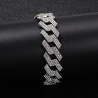 THE BLING KING 20mm Miami Prong Cuban Link Bracelet 3 Row Full Iced Out Rhinestones 7inch 8inch Bracelet Mens Hiphop