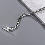 Stainless Steel Lightning Bolt Figaro Chain Bracelet for Men Jewelry