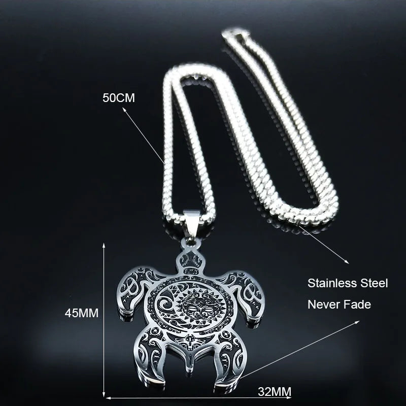 Sun Moon Turtle Pendant — Silver Stainless