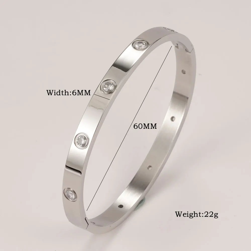 Iced Crystal Cuff Bangle Bracelet — Steel