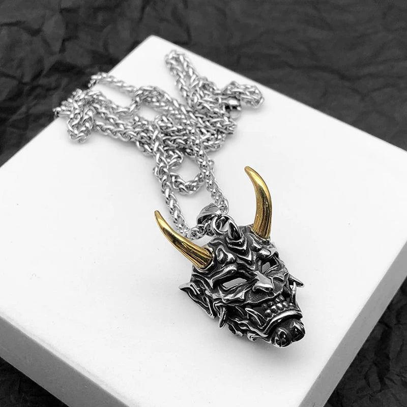 Demon Fang Mask Pendant Necklace — Two-Tone Color
