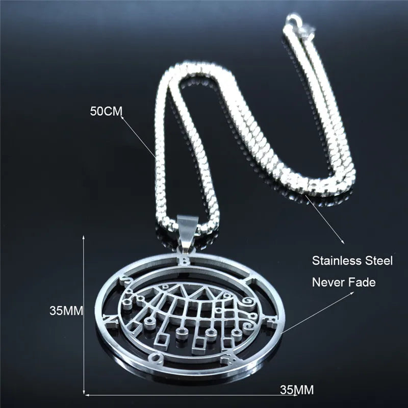 Demon Seal Silver Pendant Necklace — Stainless Steel