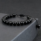 Beaded Bracelet 4 6 8mm Natural Stone Shiny Black Onyx Beads Bracelets & Bangles Adjustable Size Obsidian Wrist Jewelry