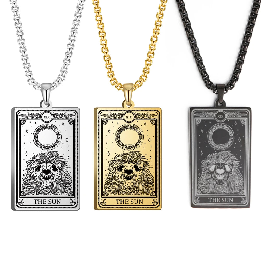 Dawapara Skeleton Tarot Necklace Amulet Marigold Tarot Card Major Arcana Necklaces Halloween Gift Stainless Steel