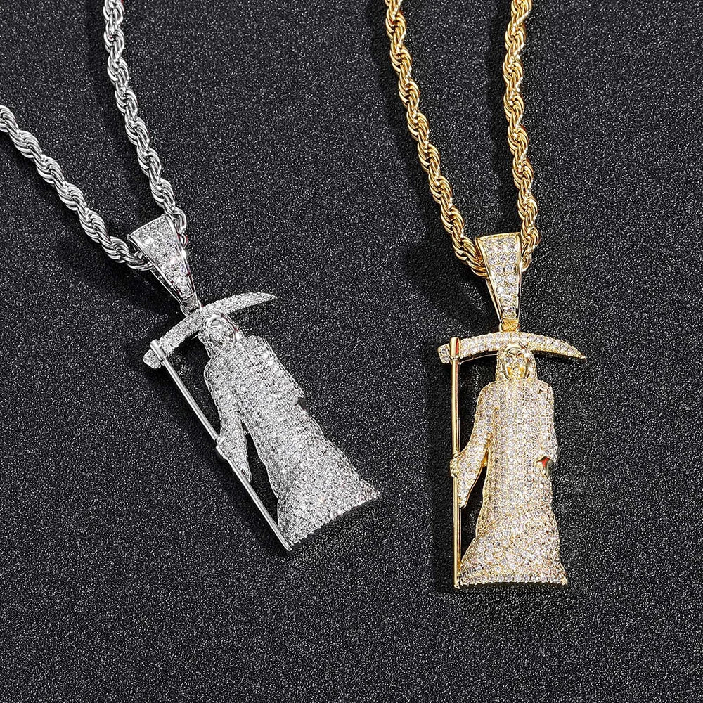 Iced Out Grim Reaper Pendant Necklace
