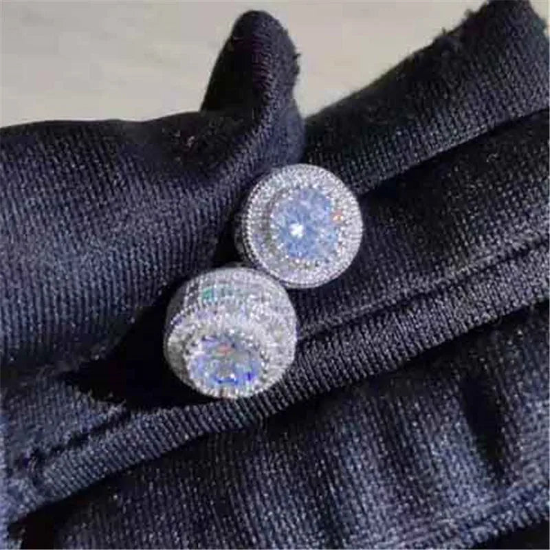 Female Austrian Crystal Round Earring White Gold Yellow Gold Color White Zircon Hip Hop Wedding Stud Earrings For Women Jewelry