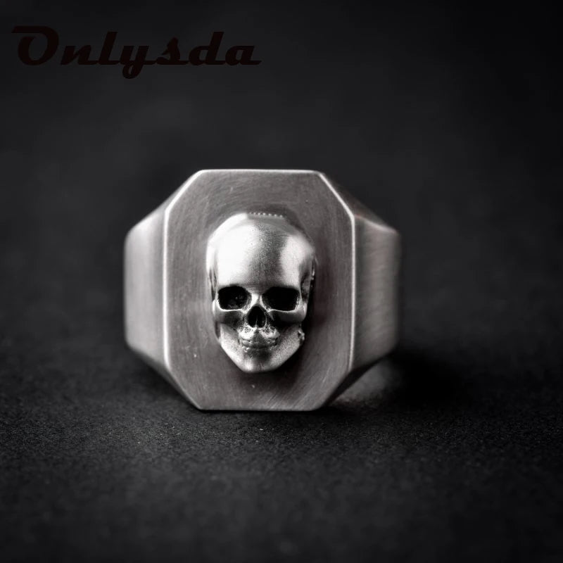 Onlysda Anillo Hombre Stainless Steel Gothic Skull Mask Ring Biker Hiphop rock Jewelry Unique Halloween Gift for Men