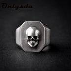 Onlysda Anillo Hombre Stainless Steel Gothic Skull Mask Ring Biker Hiphop rock Jewelry Unique Halloween Gift for Men