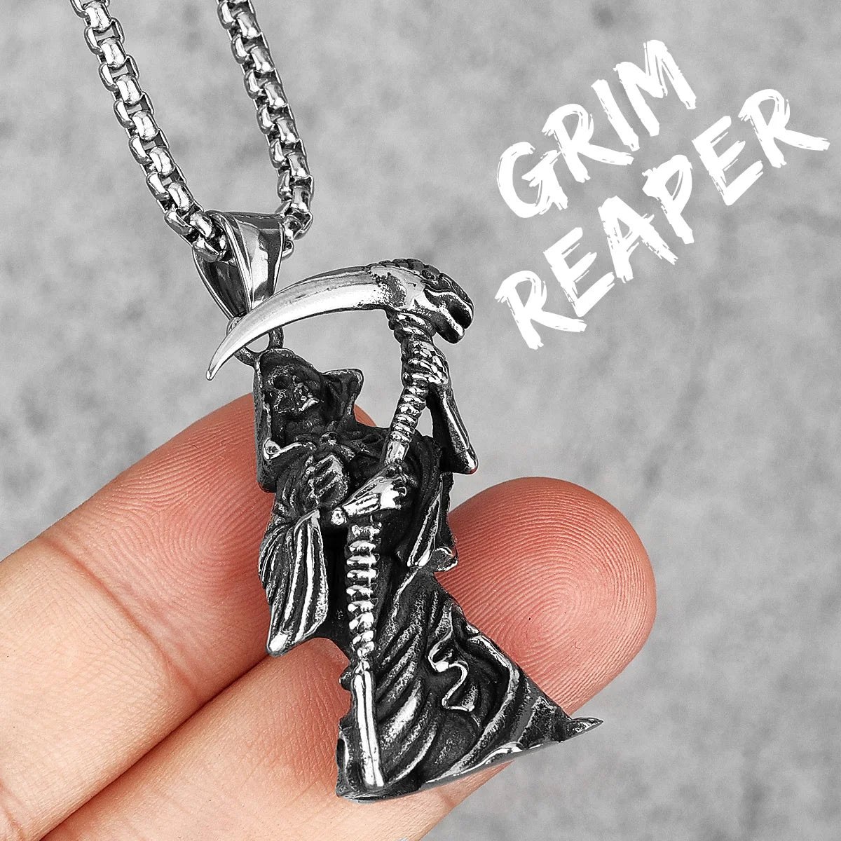 Grim Reaper Scythe Skull Pendant — Stainless Steel
