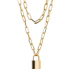 Two-Tone Lock Pendant Double Layer Chain Necklace