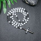 Rosary Necklace For Men Women 8mm Tiger Eye Black Obsidian Beads Necklace Christ Buddhist Meditation Cross Necklace Jewelry