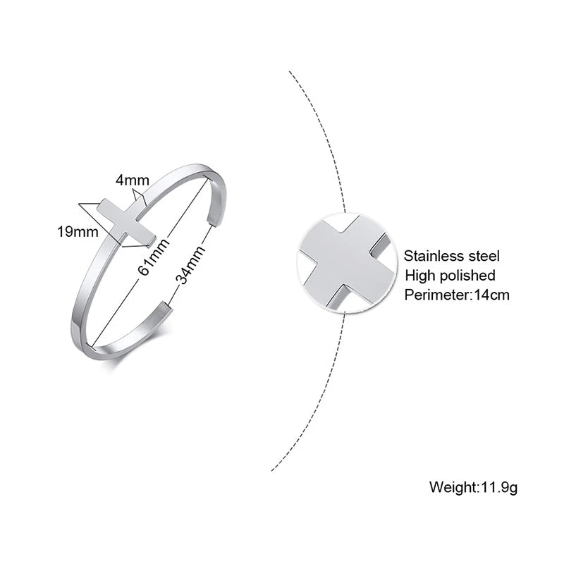 Cross Cuff Bangle Bracelet — Stainless Steel