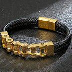 Stainless Steel Bikers Motorcycle Bike Chain Man Bracelet for Men Braided Leather Cuff Wrap Wristband Bangle With