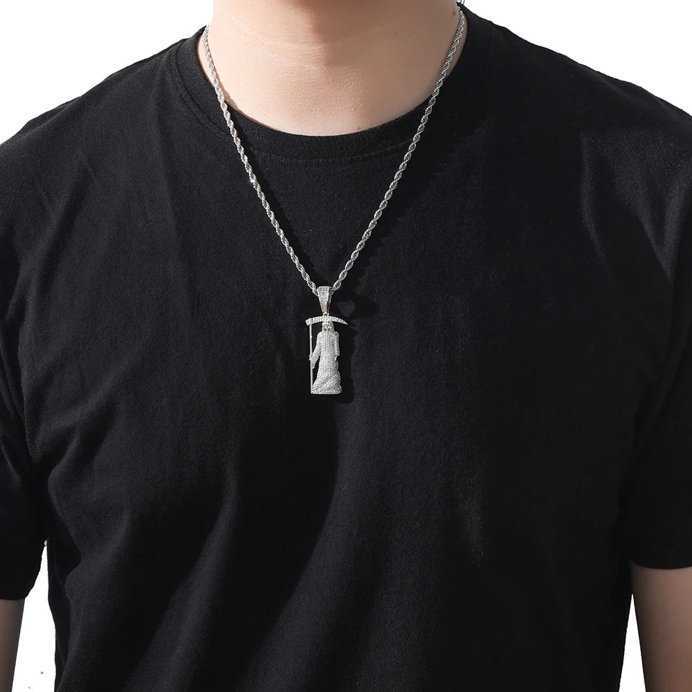 Iced Out Grim Reaper Pendant Necklace
