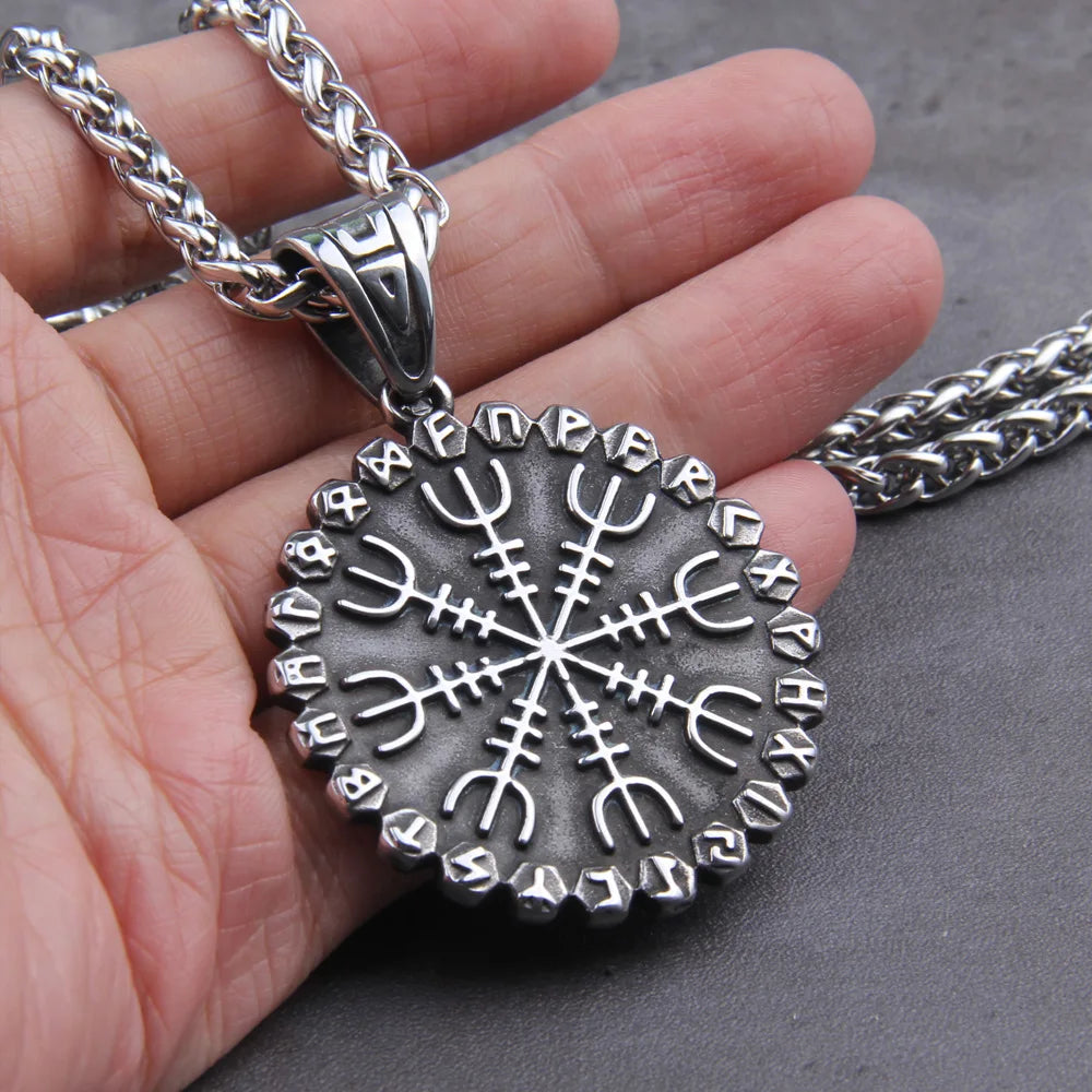 Helm of Awe Vegvisir Rune Necklace — Stainless Steel