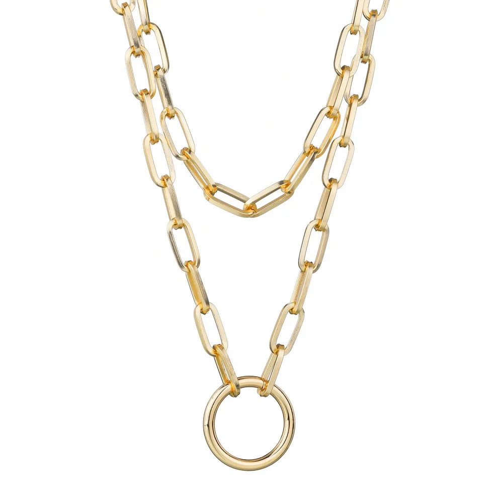 Two-Tone Lock Pendant Double Layer Chain Necklace