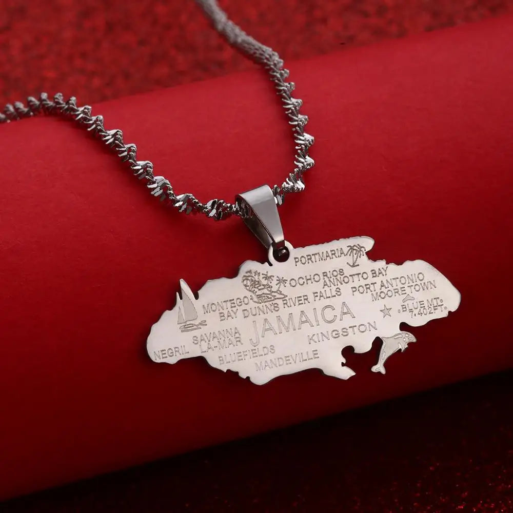 Jamaica Map Pendant Necklace — Gold