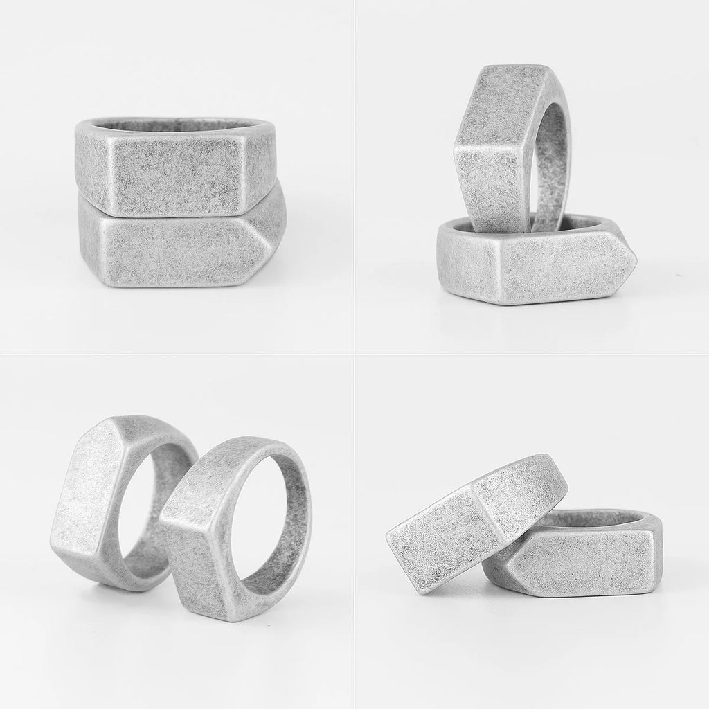 Retro Simple Square Bullet Stainless Steel Mens Rings Vintage Rustic for Male Boyfriend Biker Jewelry Creativity Gift