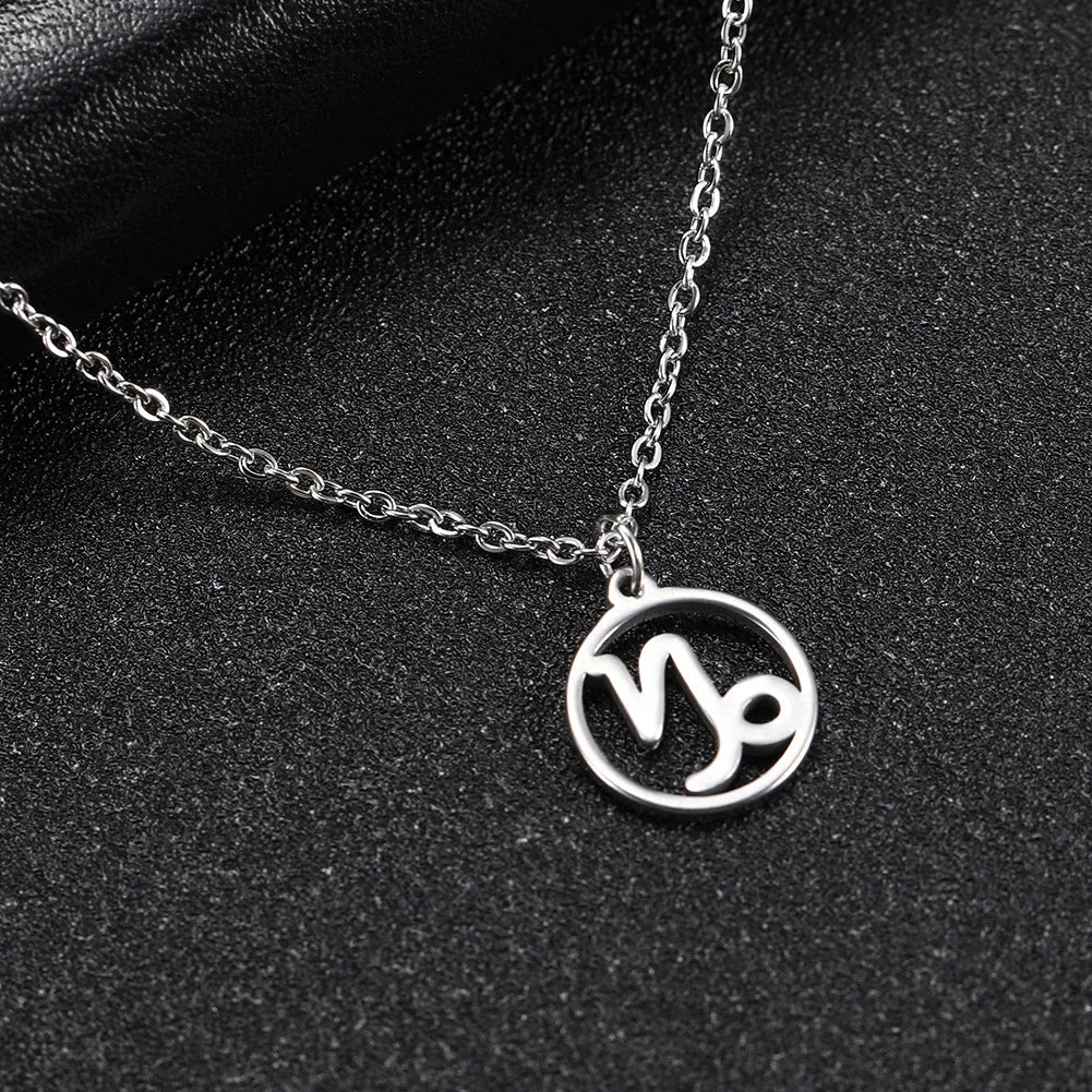 Cazador Zodiac Pendant Necklace for Women 12 Constellation Aries Pisces Gemini Chocher Stainless Steel Jewelry Gold Color Gifts