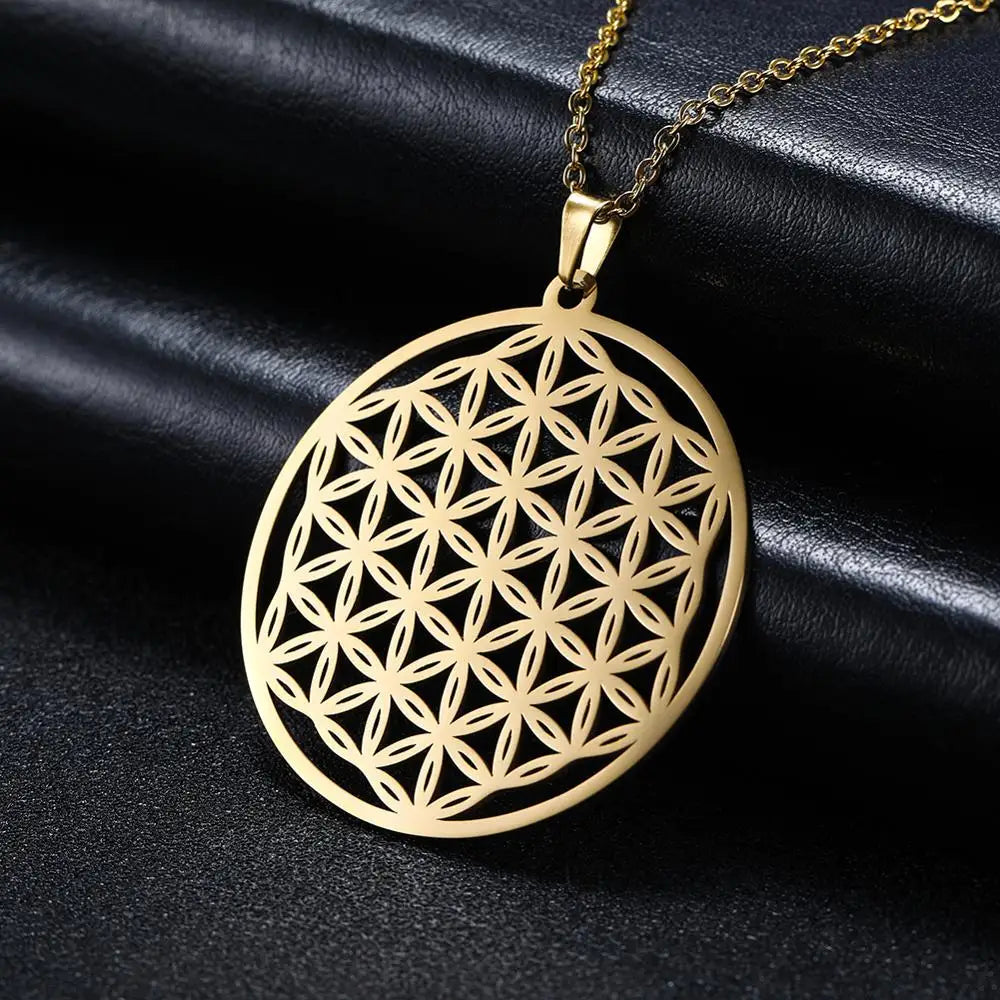 Flower of Life Sacred Geometry Pendant Necklace — Stainless Steel
