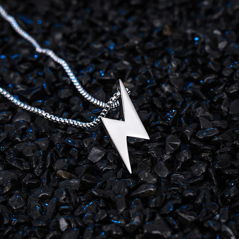 Lightning Charm Pendant Necklace — Stainless Steel