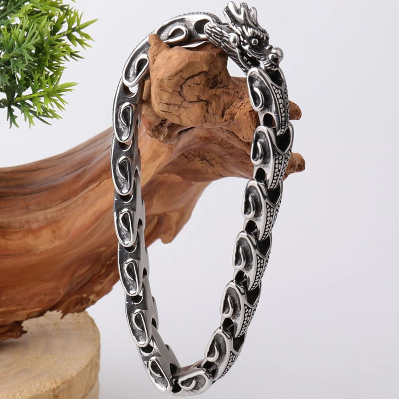 Gothic Stainless Steel Men's Dragon Head Chain Bracelets Vintage Chromme Bracelet Man Jewellery Gifts For Boyfriend