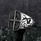 Viking Cross Nautical Chart Nordic Rune Ring — Stainless Steel