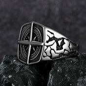 Vikings Cross Nautical Chart Amulet Ring Men's Stainless Steel Nordic Rune Ring Gift Biker Punk Hip Hop Jewelry