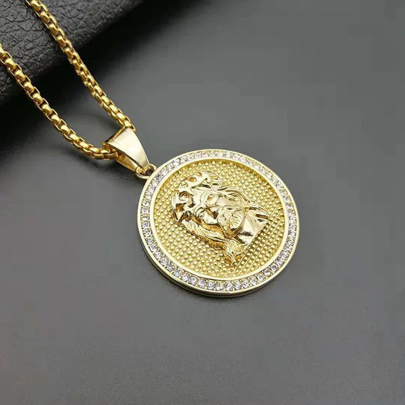 Gold Jesus Piece Pendant Necklace for Men — Stainless Steel