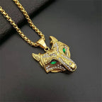 Iced Out Viking Wolf Gold Pendant Necklace