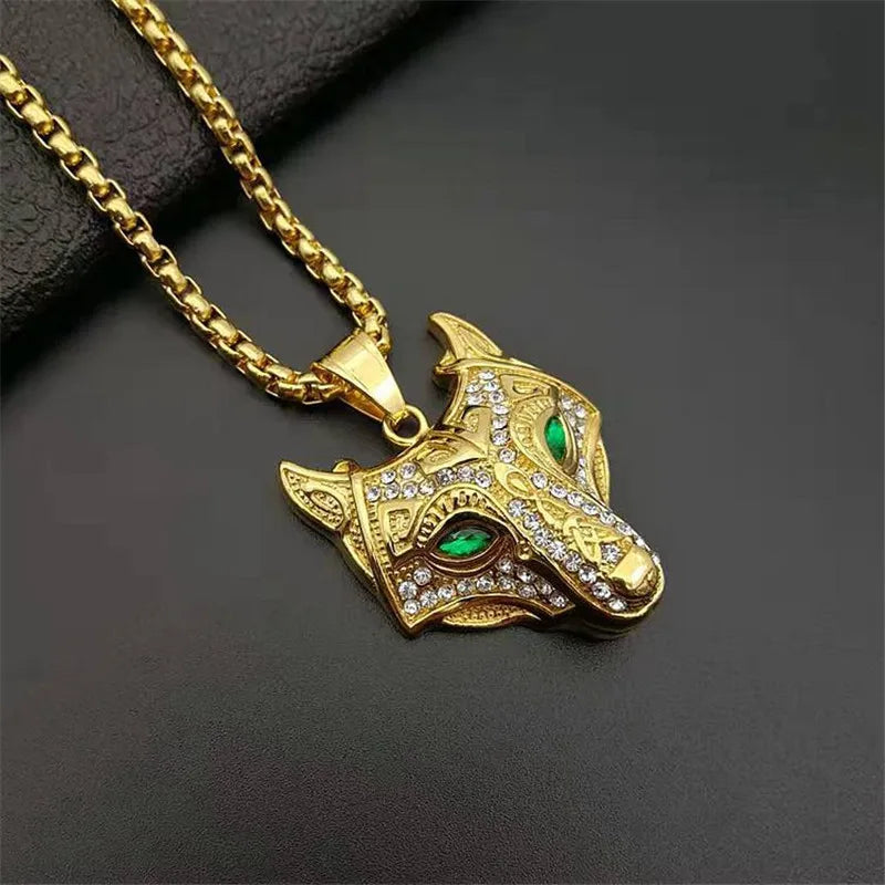 Iced Out Viking Wolf Gold Pendant Necklace