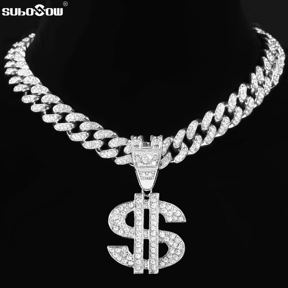 Iced Out Dollar Sign Cuban Pendant — Silver