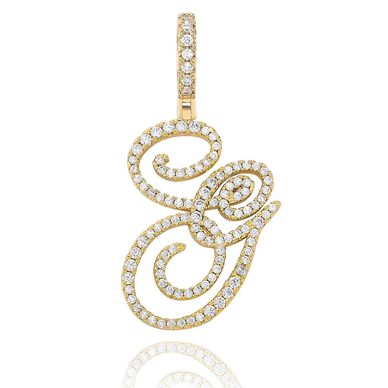 TOPGRILLZ New A-Z Cursive Letters Name Pendant&Necklace Iced Out Cubic Zircon Gold Silver Color Charm  Hip Hop Jewelry