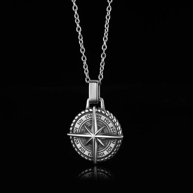 Viking Vegvisir Rune Compass Pendant — Stainless Steel