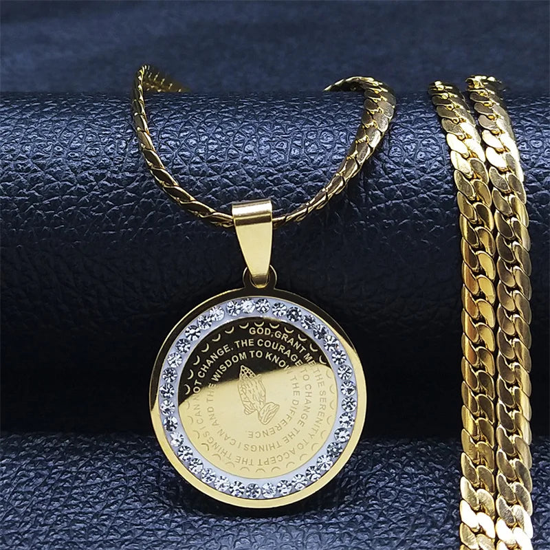 Crystal Lord's Prayer Cross Pendant — SS